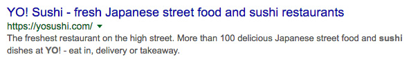 Meta title and description for YO! Sushi