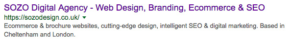 meta title and meta description - SOZO Web Design Agency